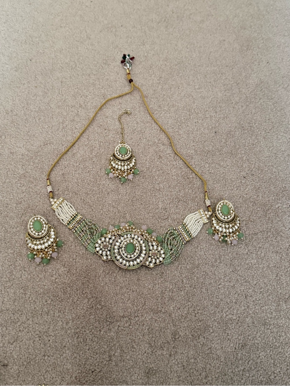 Green and Gold Traditional Kundan Necklace Set - Women Jewelry